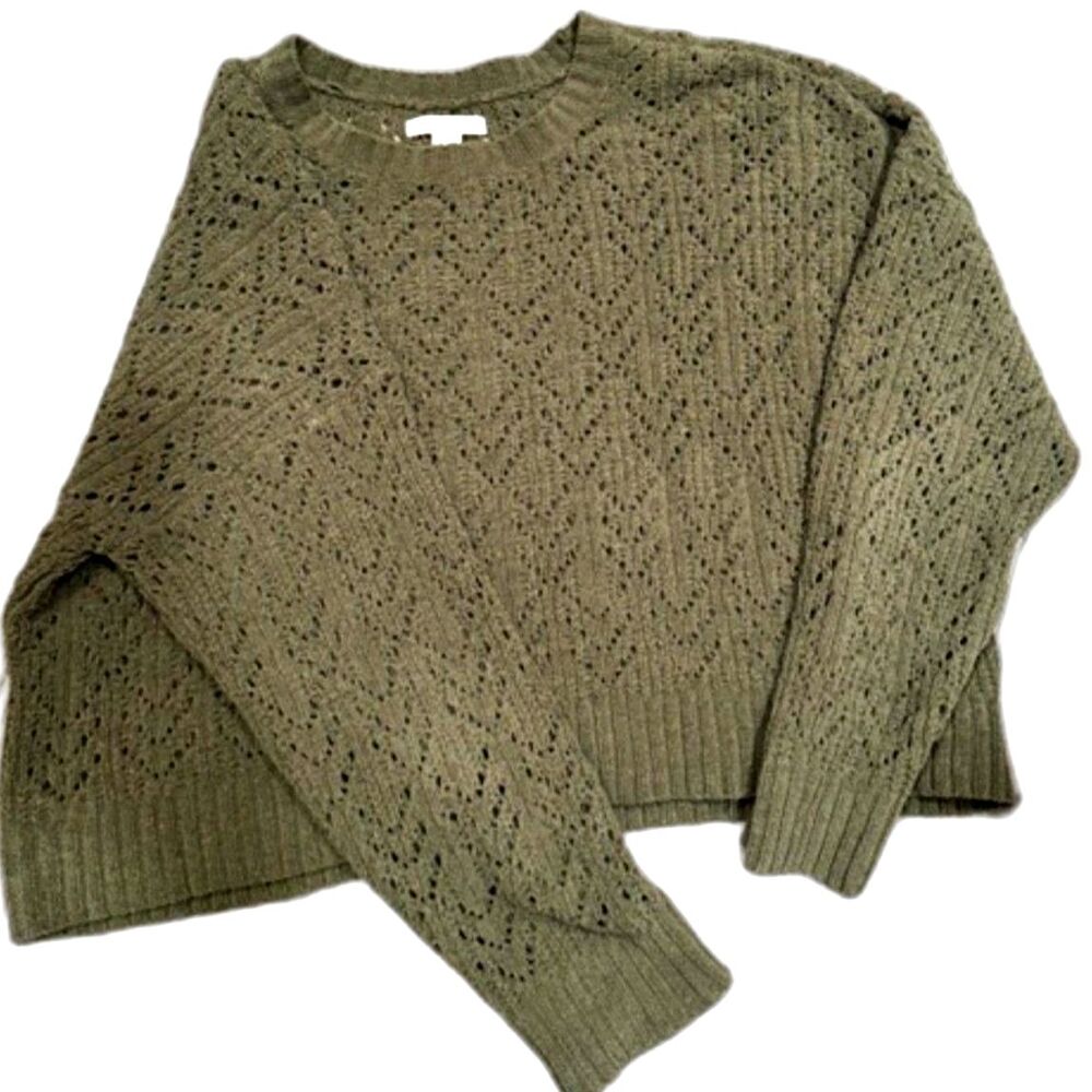American Eagle Olive Green Pointelle Knit Sweater Women’s Large Cropped